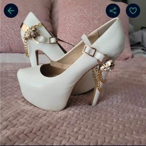 White High Heels with Gold accent details